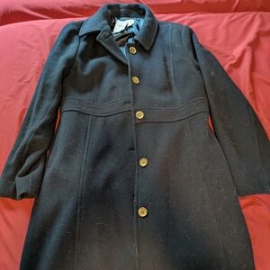 J. Crew Navy Lady Day Wool Blend Coat With Gold Buttons.